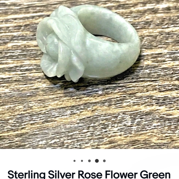 Sterling Silver Rose Flower Green Jade Ring Size 5💍 - Picture 6 of 9